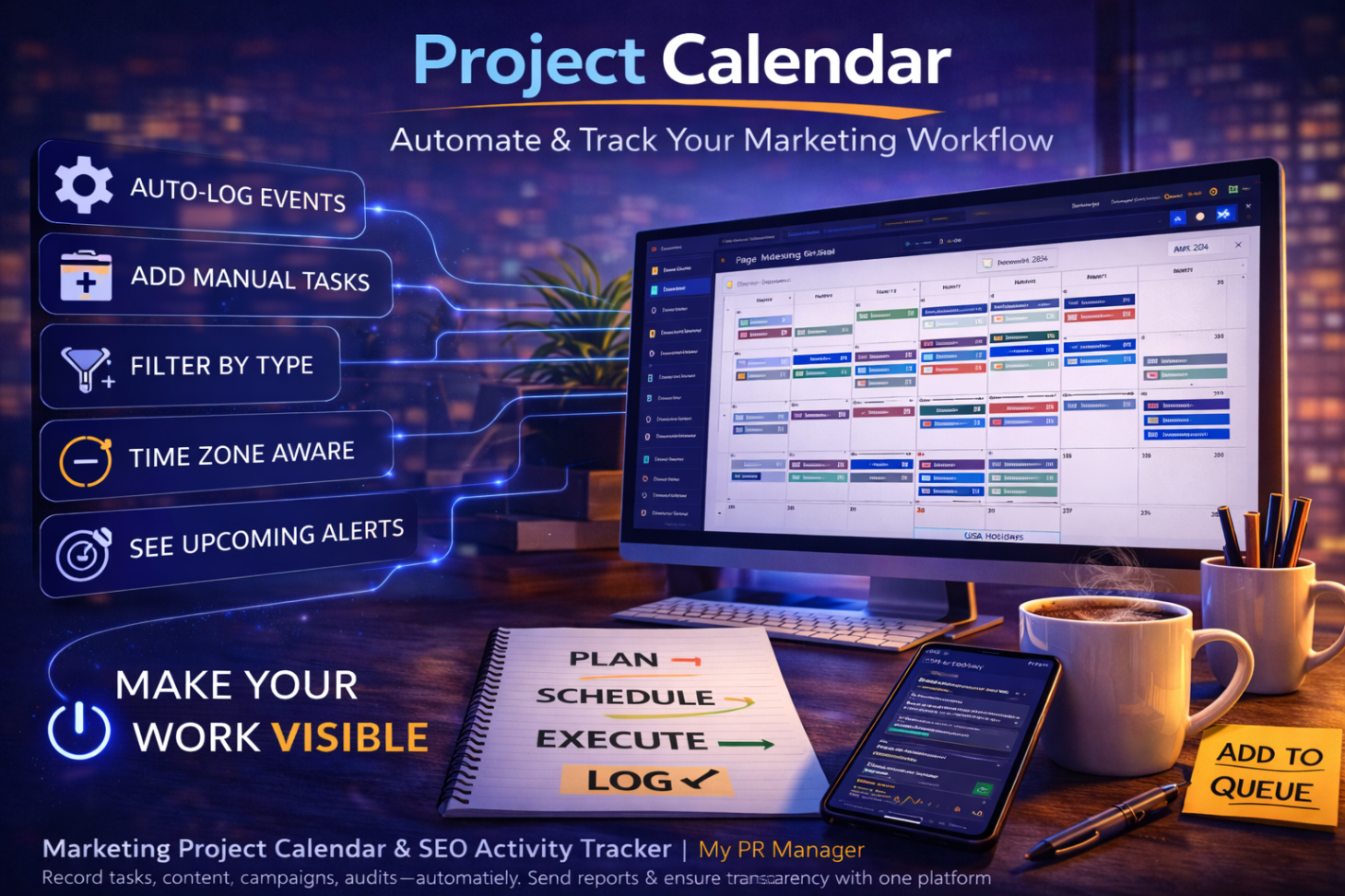 Marketing Project Calendar & SEO Activity Tracker | My PR Manager